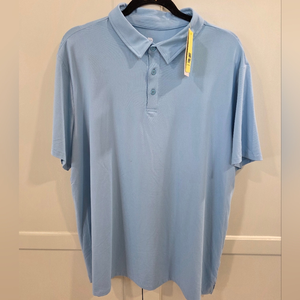 Men's All In Motion Moisture Wicking Polo No Roll Collar NWT XL Powder Blue